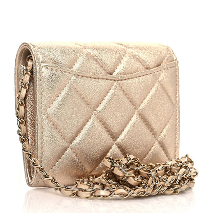 Chanel Metallic Lambskin Quilted Flap Card Holder On Chain Gold 4 of 10