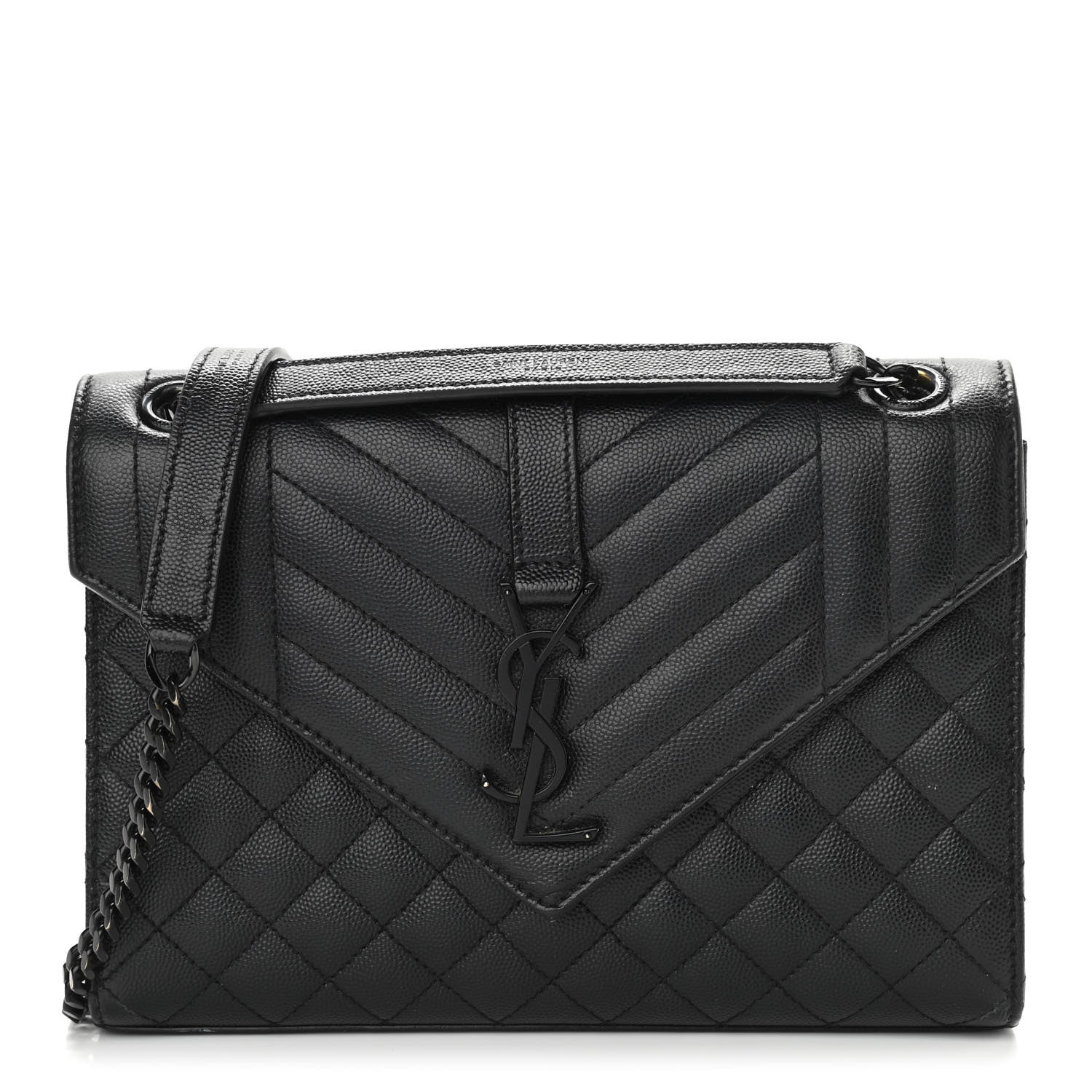 Saint Laurent Grain De Poudre Textured Mixed Matelasse Triquilt Medium Monogram Satchel Black 1 of 16