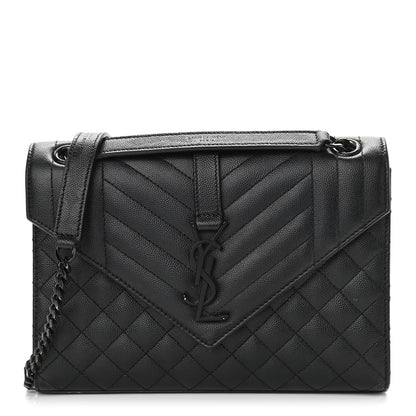 Saint Laurent Grain De Poudre Textured Mixed Matelasse Triquilt Medium Monogram Satchel Black 1 of 16