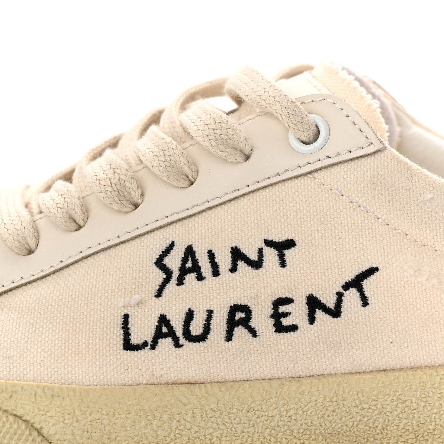 Saint Laurent Distressed Canvas Court Classic Sneakers 38.5 Panna 10 of 11