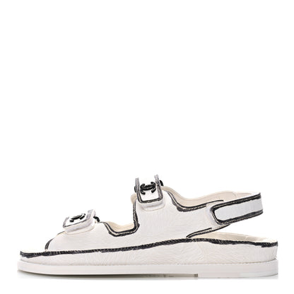 Chanel Calfskin Printed Velcro Dad Sandals 38 White Black 1 of 9