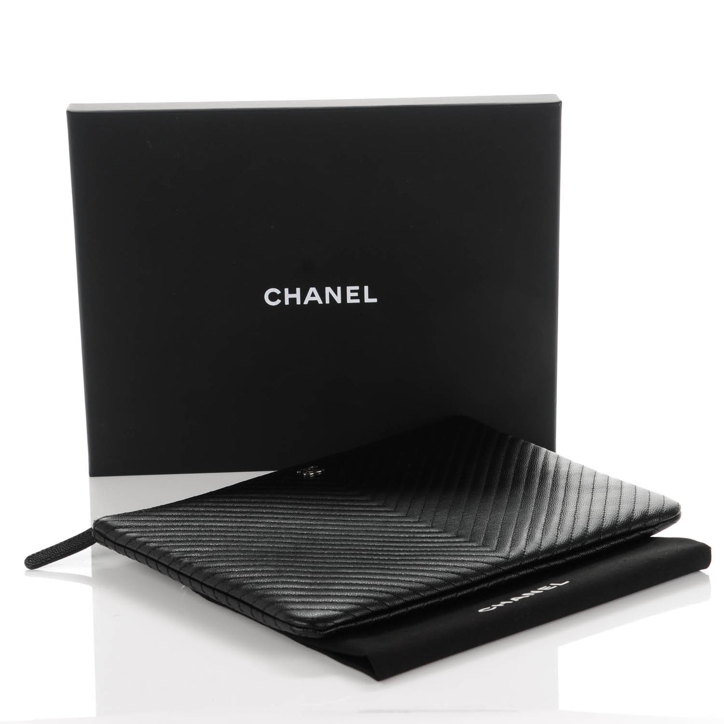 Caviar Chevron Medium Cosmetic Case Black