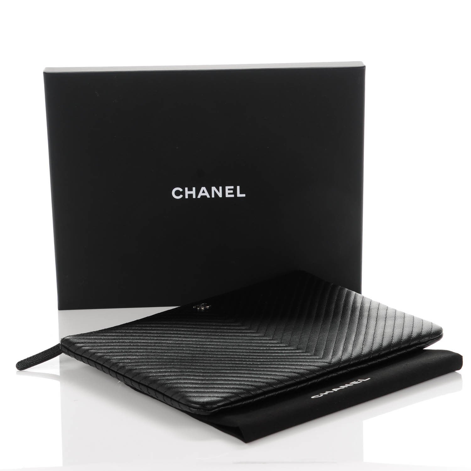 Chanel Caviar Chevron Medium Cosmetic Case Black 4 of 7