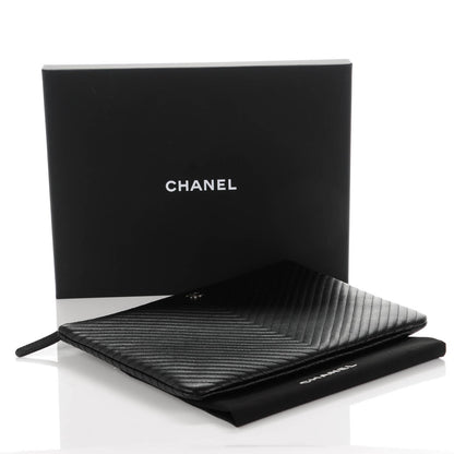 Chanel Caviar Chevron Medium Cosmetic Case Black 4 of 7