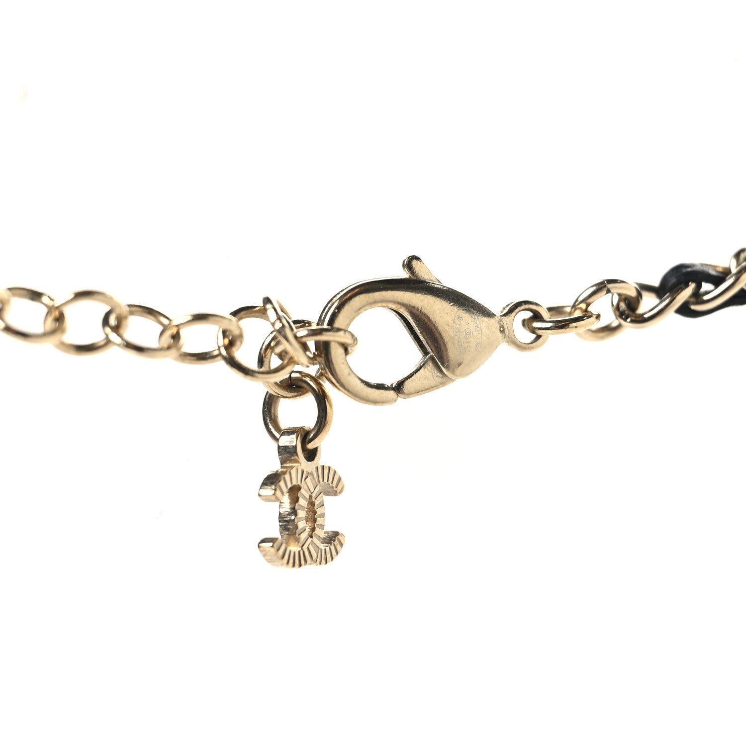Chanel Metal Calfskin Crystal Double CC Short Necklace Black Gold 4 of 4