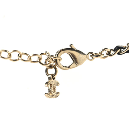 Chanel Metal Calfskin Crystal Double CC Short Necklace Black Gold 4 of 4