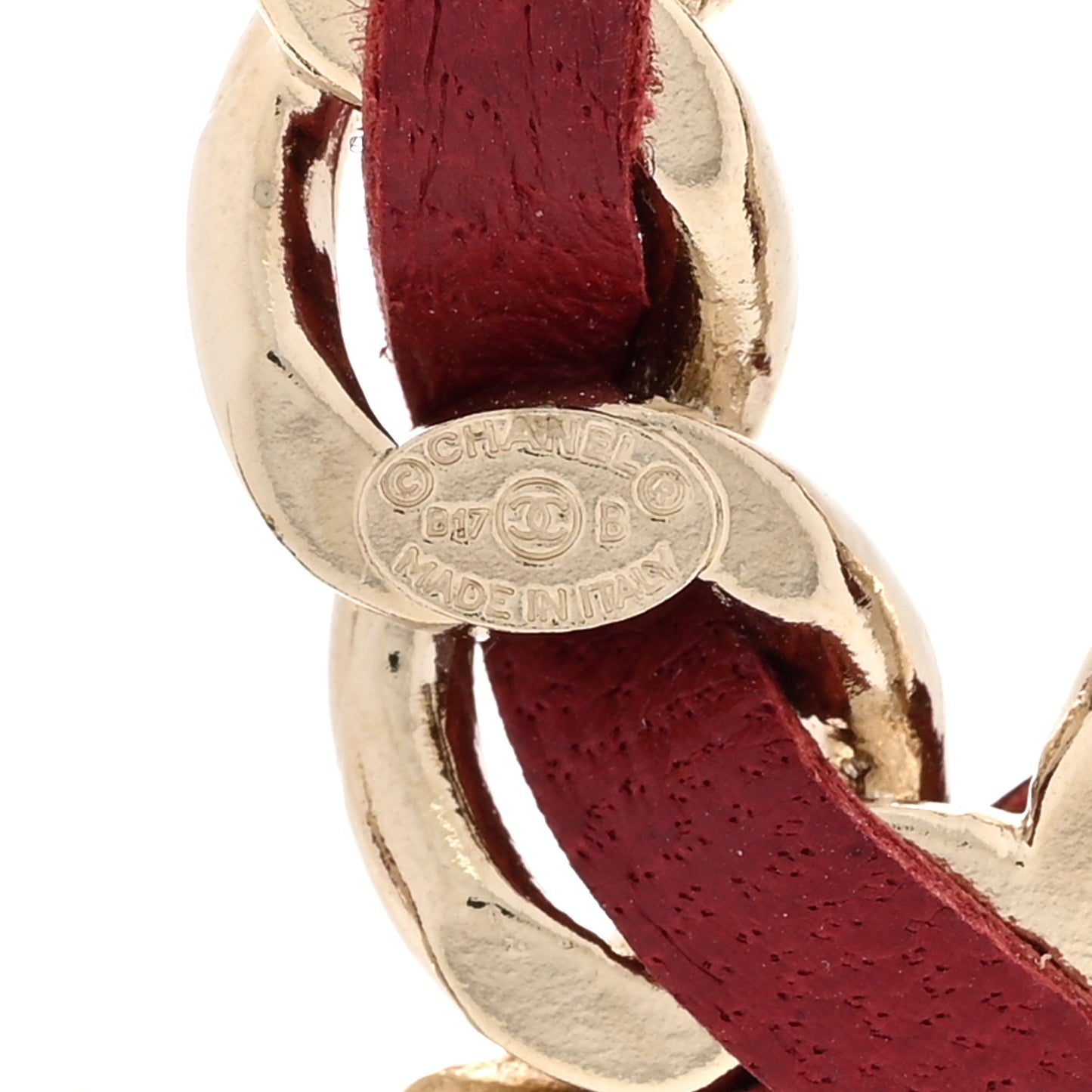 Lambskin Crystal Chain CC Charms Brooch Burgundy Gold
