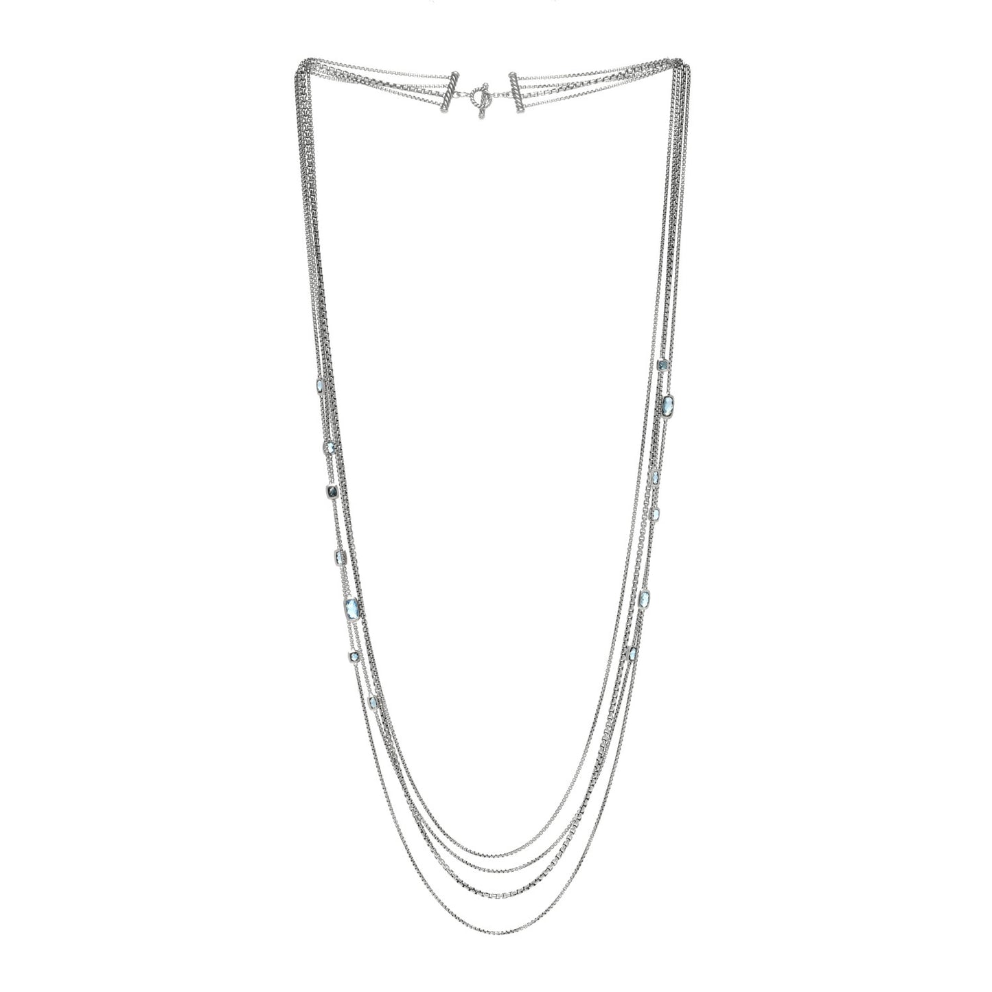 Sterling Silver Diamond Blue Topaz Confetti Station Necklace