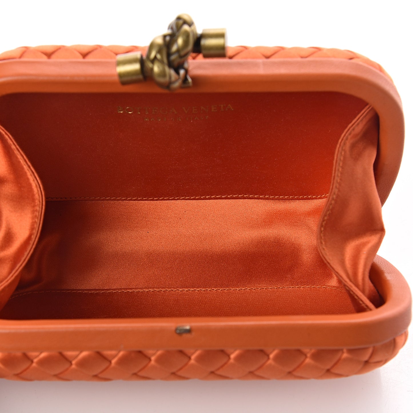 Satin Intreccio Knot Clutch Orange