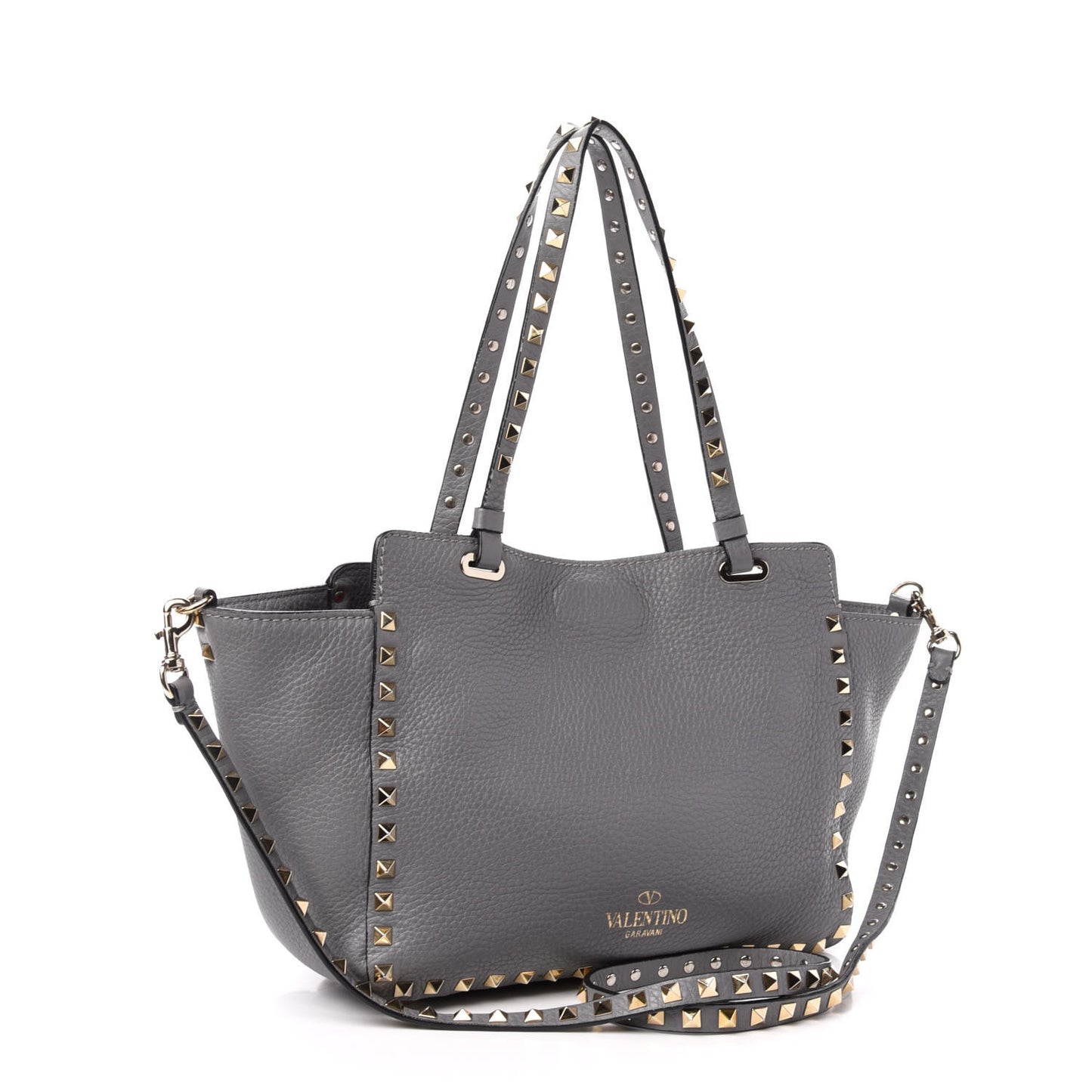 Grained Calfskin Small Rockstud Tote Grey