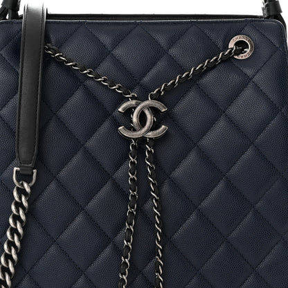 Chanel Caviar Quilted Medium CC Bucket Bag Dark Blue 8 of 10