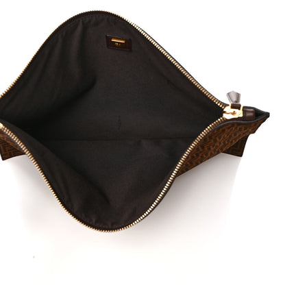Fendi Suede Vitello King Micro FF Large Flat Pouch Sigaro Marrone Ebano 6 of 7