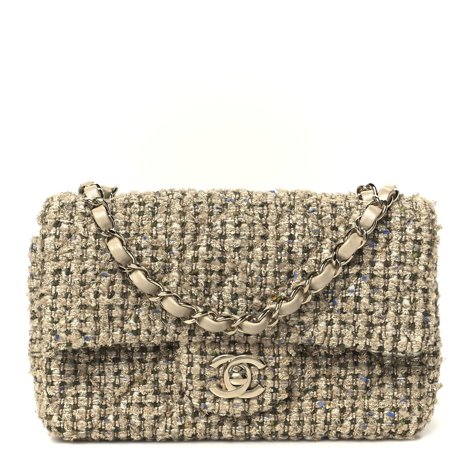 Chanel Tweed Quilted Mini Rectangular Flap Beige 1 of 10