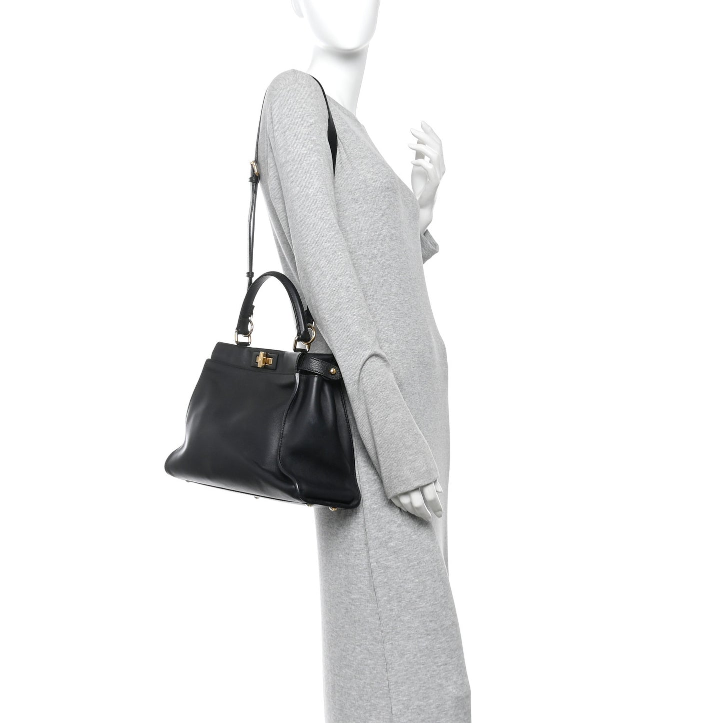 Vitello Seta Shiny Nappa Medium Peekaboo Iconic Satchel Black