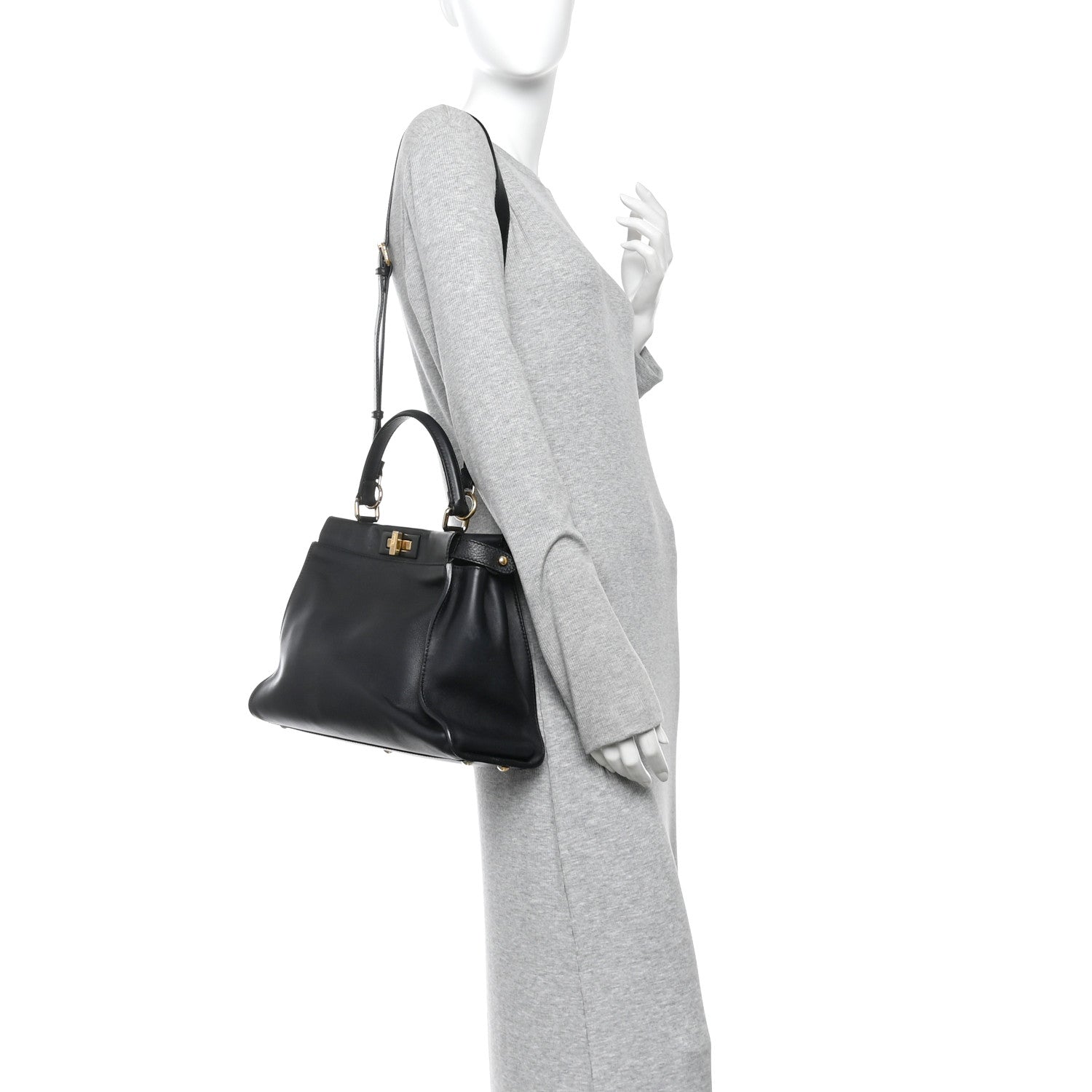 Fendi Vitello Seta Shiny Nappa Medium Peekaboo Iconic Satchel Black 2 of 11
