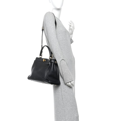Fendi Vitello Seta Shiny Nappa Medium Peekaboo Iconic Satchel Black 2 of 11