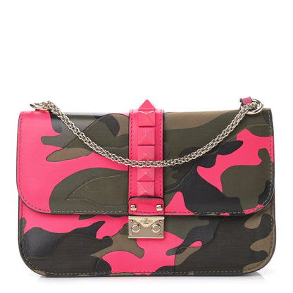 Valentino Garavani Nappa Canvas Camouflage Medium Glam Lock Rockstud Flap Fuxia Fluo 1 of 14