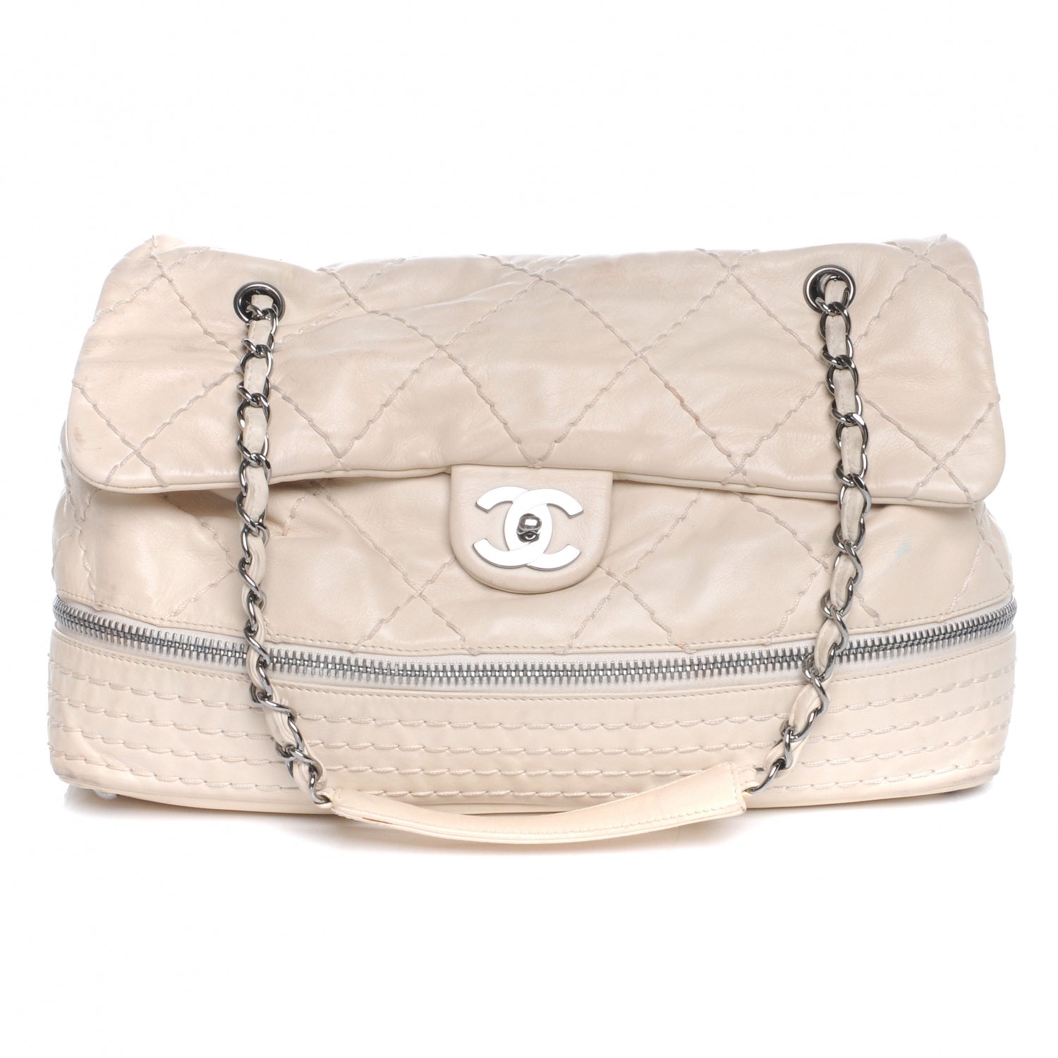 Chanel Calfskin Stitched Large Expandable Flap Bag White 1 of 10