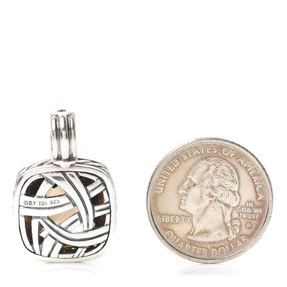 David Yurman Sterling Silver 18K Yellow Gold Diamond Smoky Quartz 14mm Albion Enhancer Pendant 2 of 3