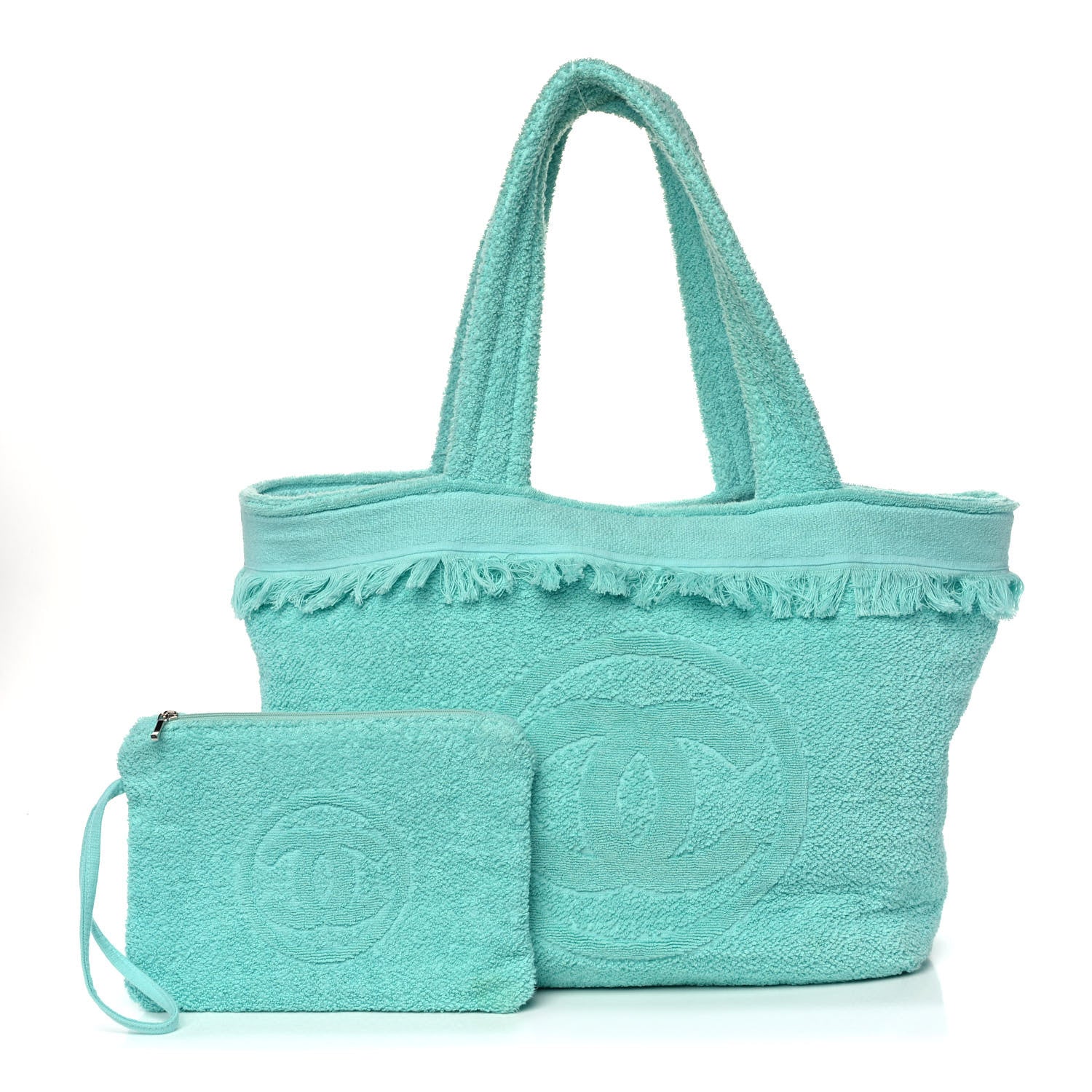 Chanel Terry Cotton CC Beach Tote Turquoise 1 of 16