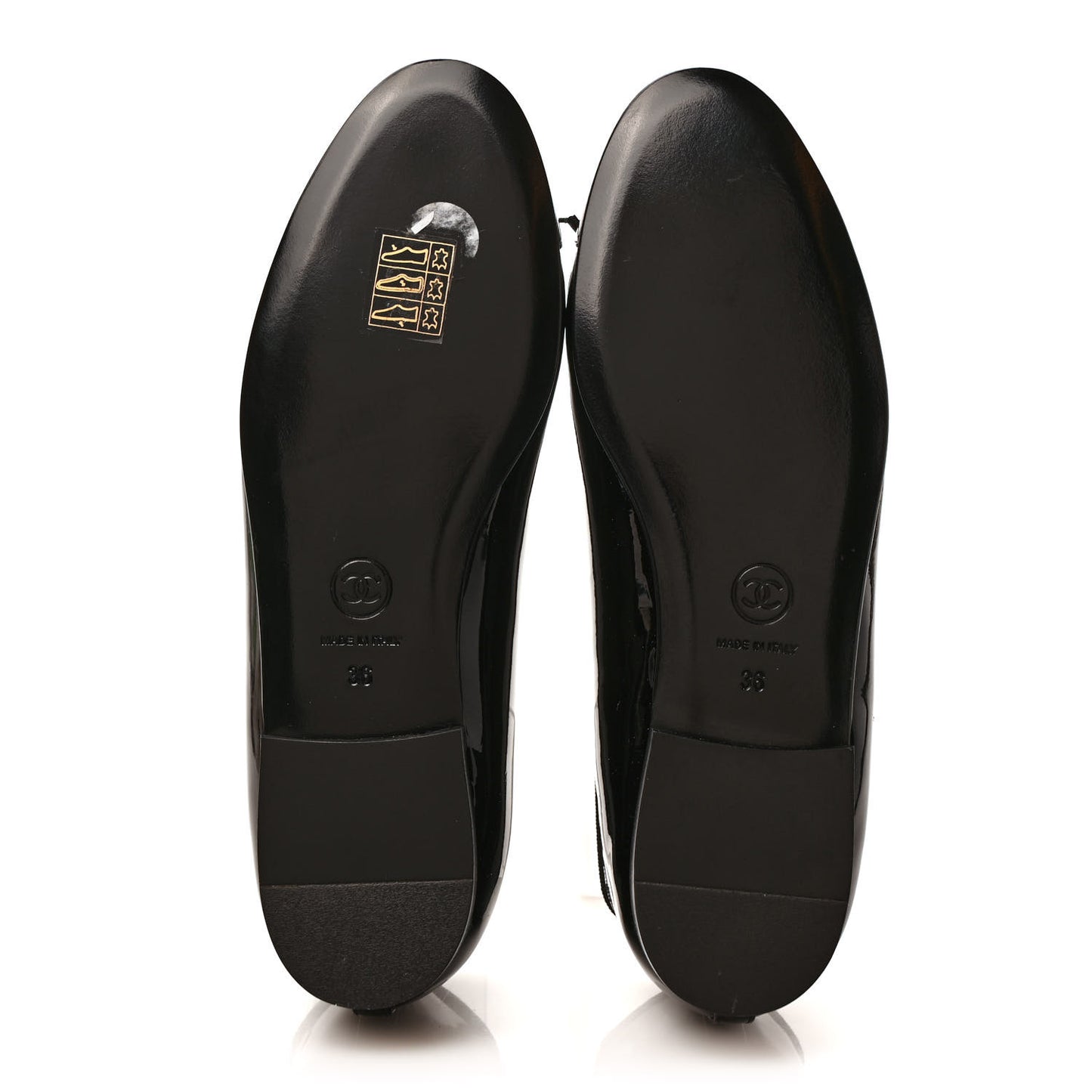 Patent CC Cap Toe Ballerina Flats 36 Black Kaki Clair