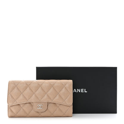 Chanel Pearly Caviar Quilted Large Gusset Flap Wallet Dark Beige 11 of 11