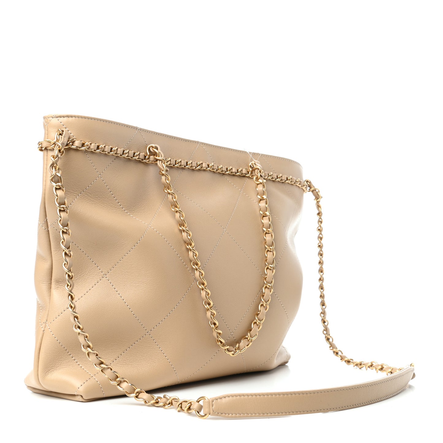 Calfskin Stitched Small Shopping Tote Dark Beige
