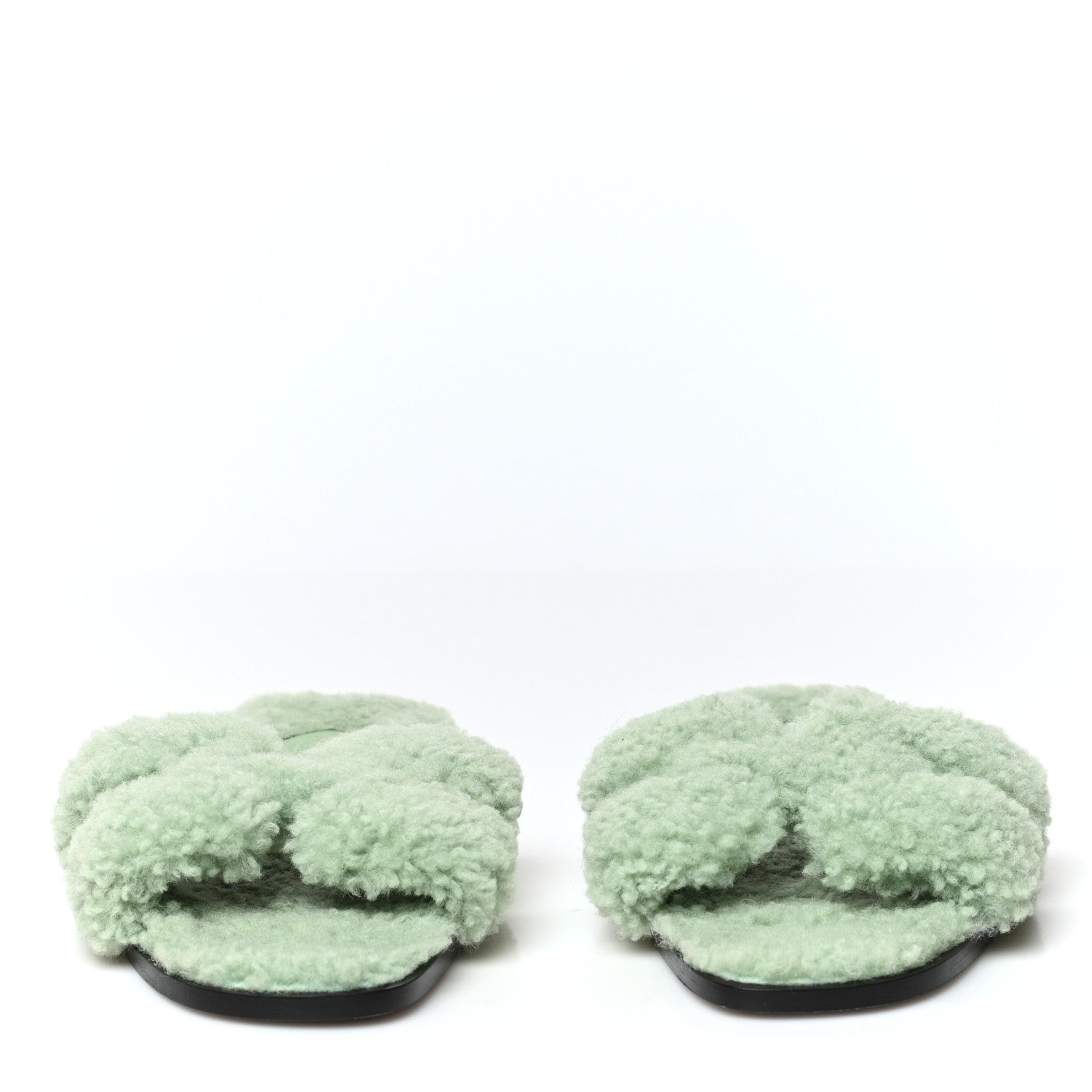 Hermes Woolskin Oran Sandals 37.5 Vert D’Eau 2 of 8