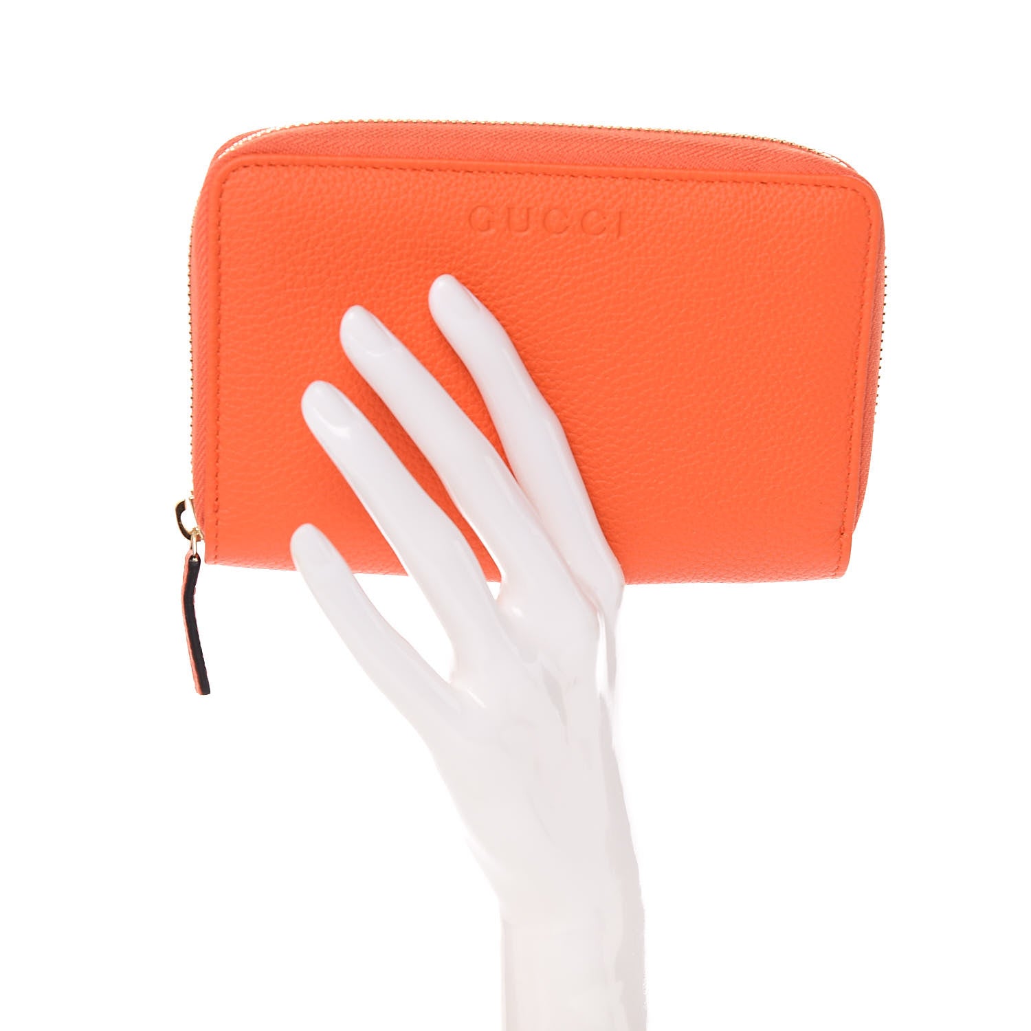 Gucci Pebbled Calfskin Zip Around Wallet Orange 2 of 8