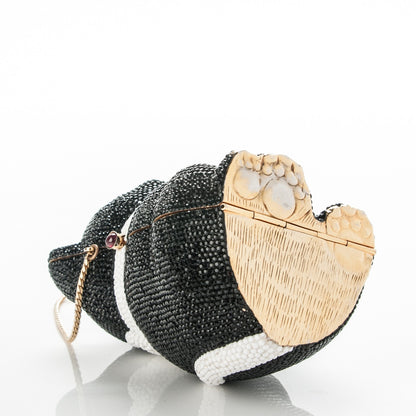 Judith Leiber Swarovski Crystal Cat Minaudiere Clutch Black White 6 of 8