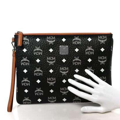 MCM Visetos Medium Stark Wristlet Pouch Black Cognac 2 of 9