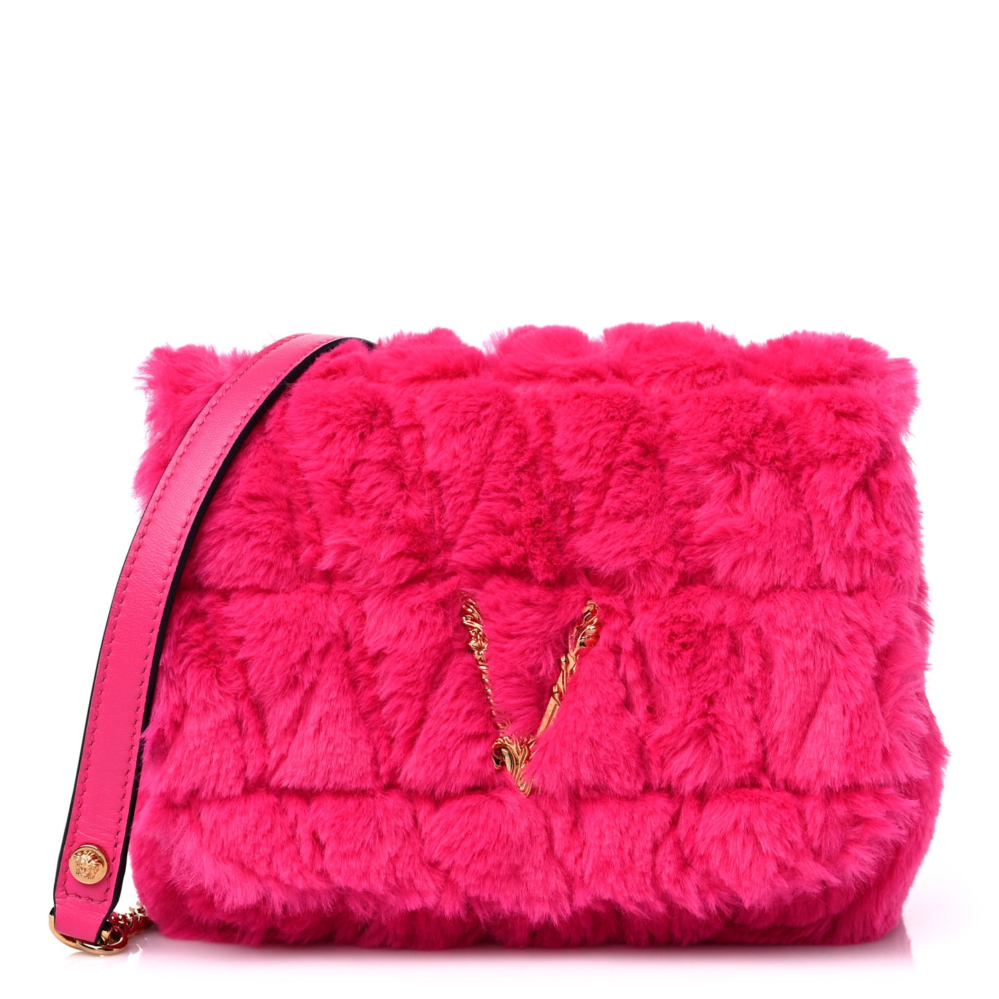 Faux Fur Quilted Virtus Shoulder Bag Fuxia