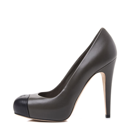 Chanel Lambskin Cap Toe CC Pumps 36.5 Grey Black 1 of 10
