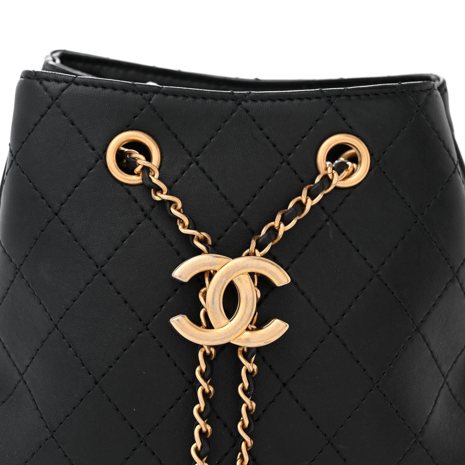 Chanel Calfskin Stitched Small Egyptian Amulet Drawstring Bag Black 5 of 10