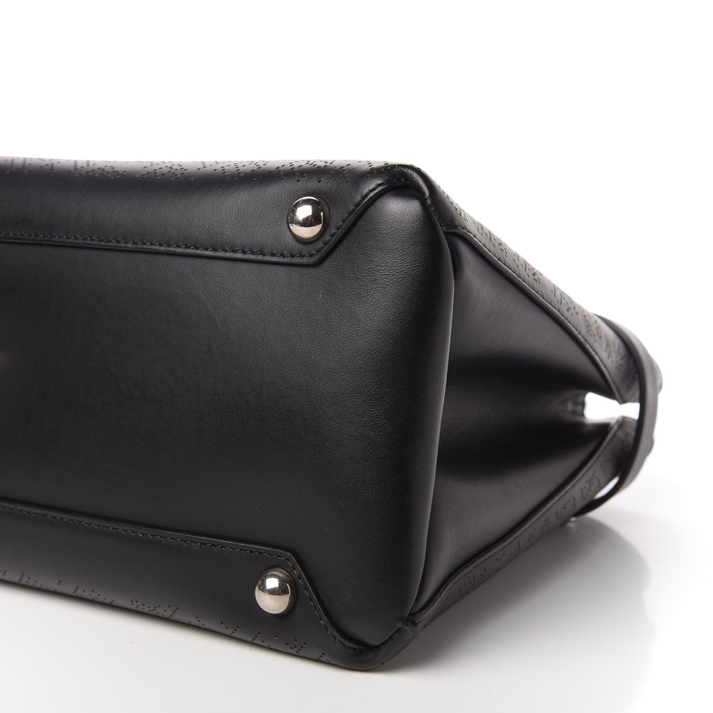 Calfskin Perforated Medium Banner Tote Black