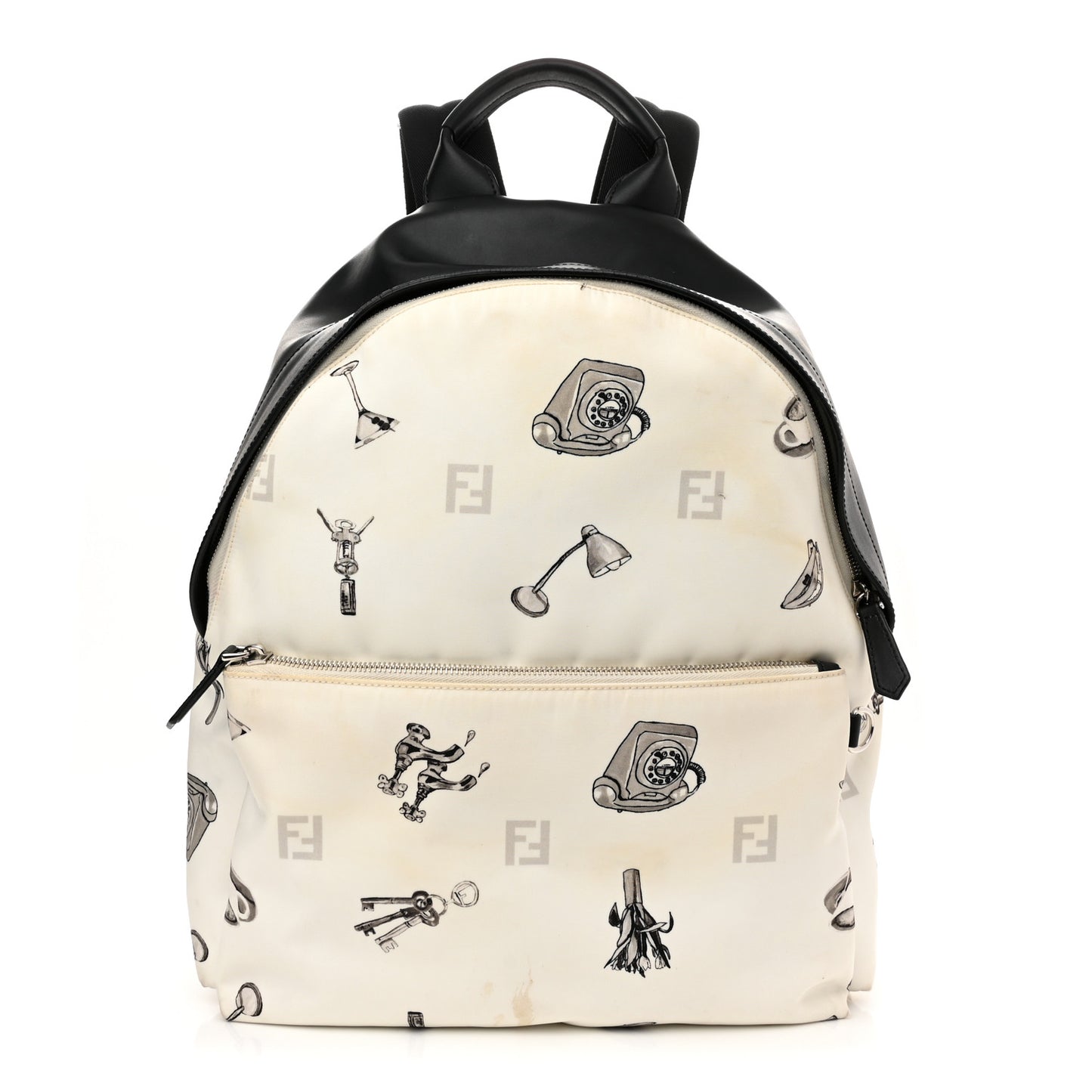 Nylon Calfskin Print Backpack Black White