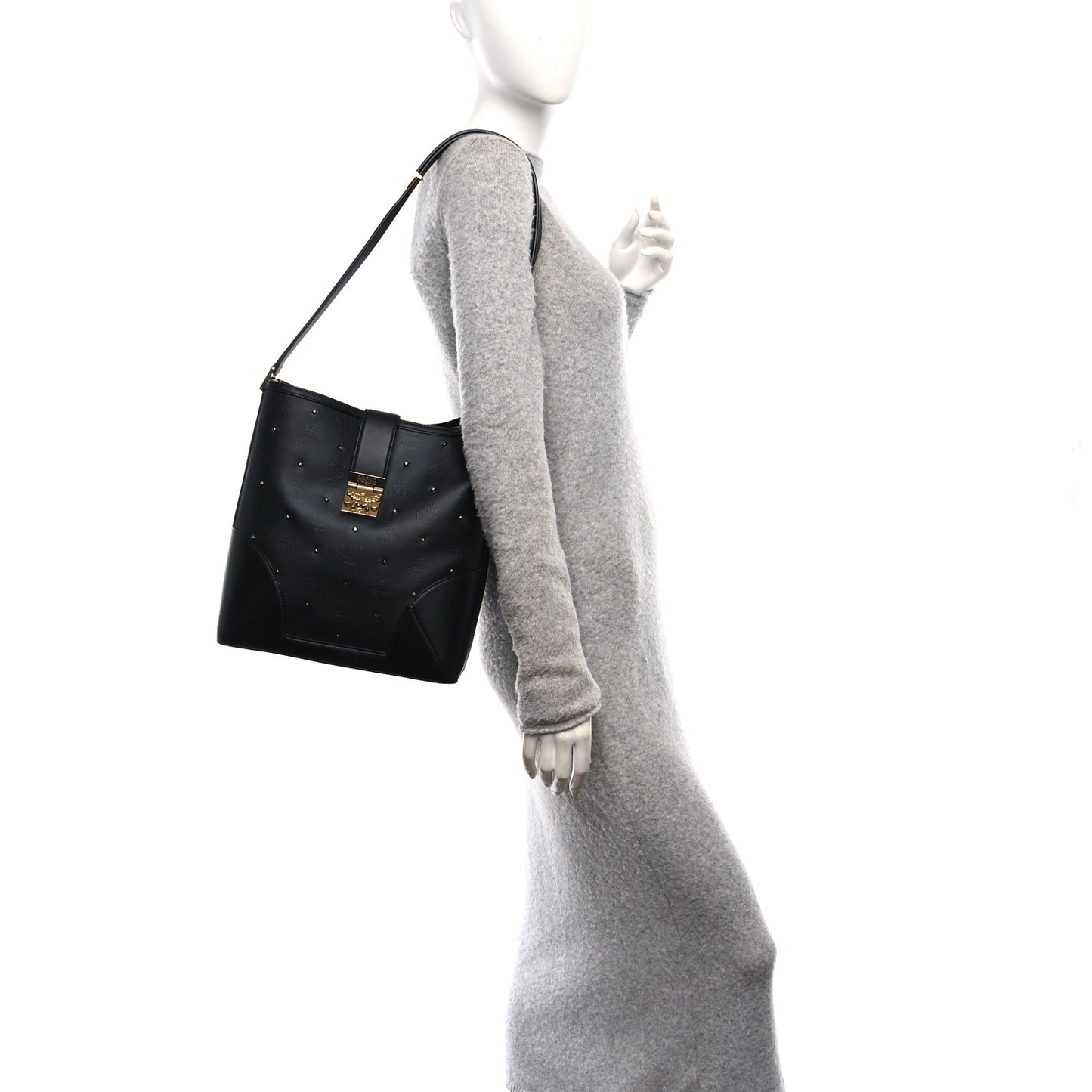 Coated Canvas Claudia Studs Crossbody Bag Black