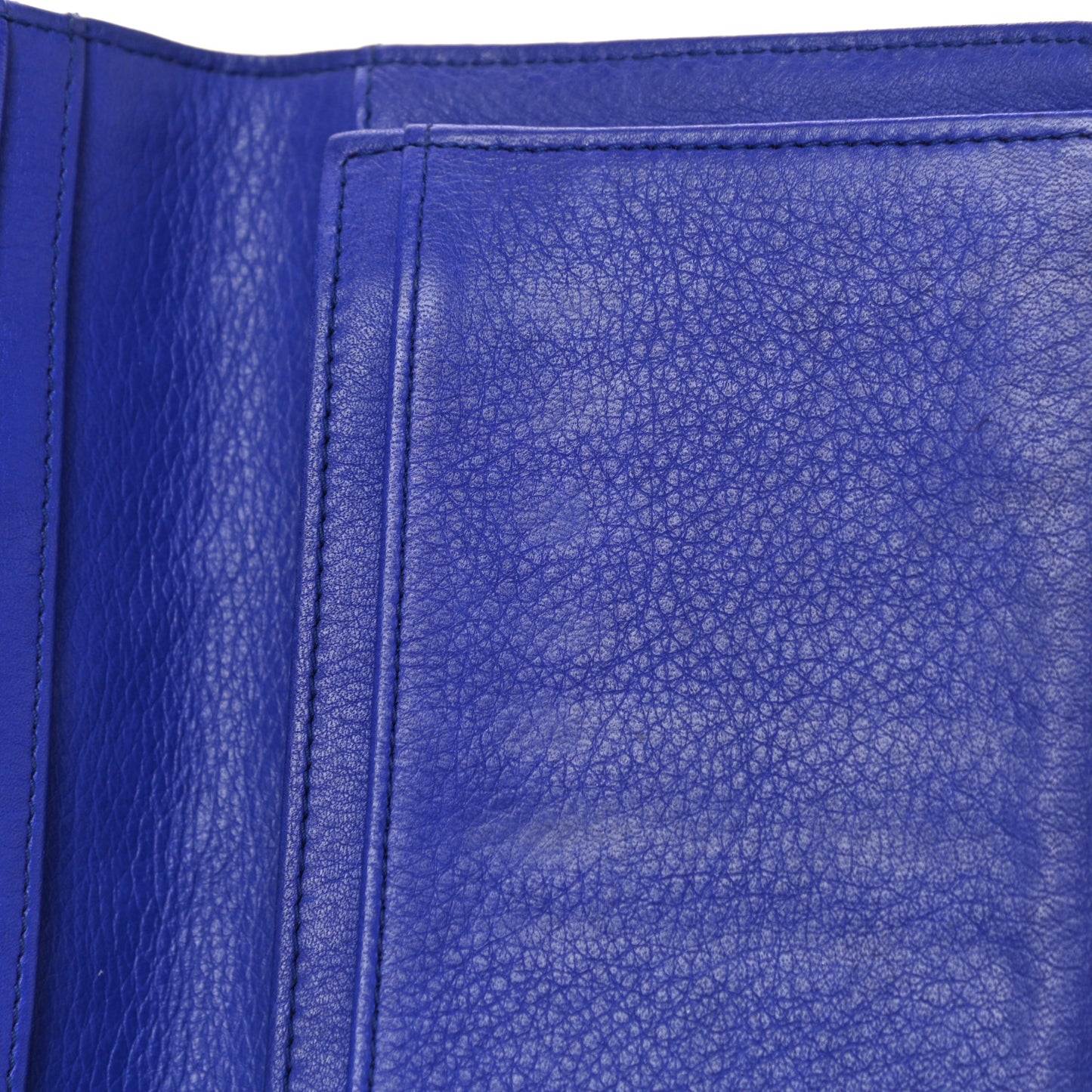 Calfskin Stitched Fancy CC Yen Wallet Blue