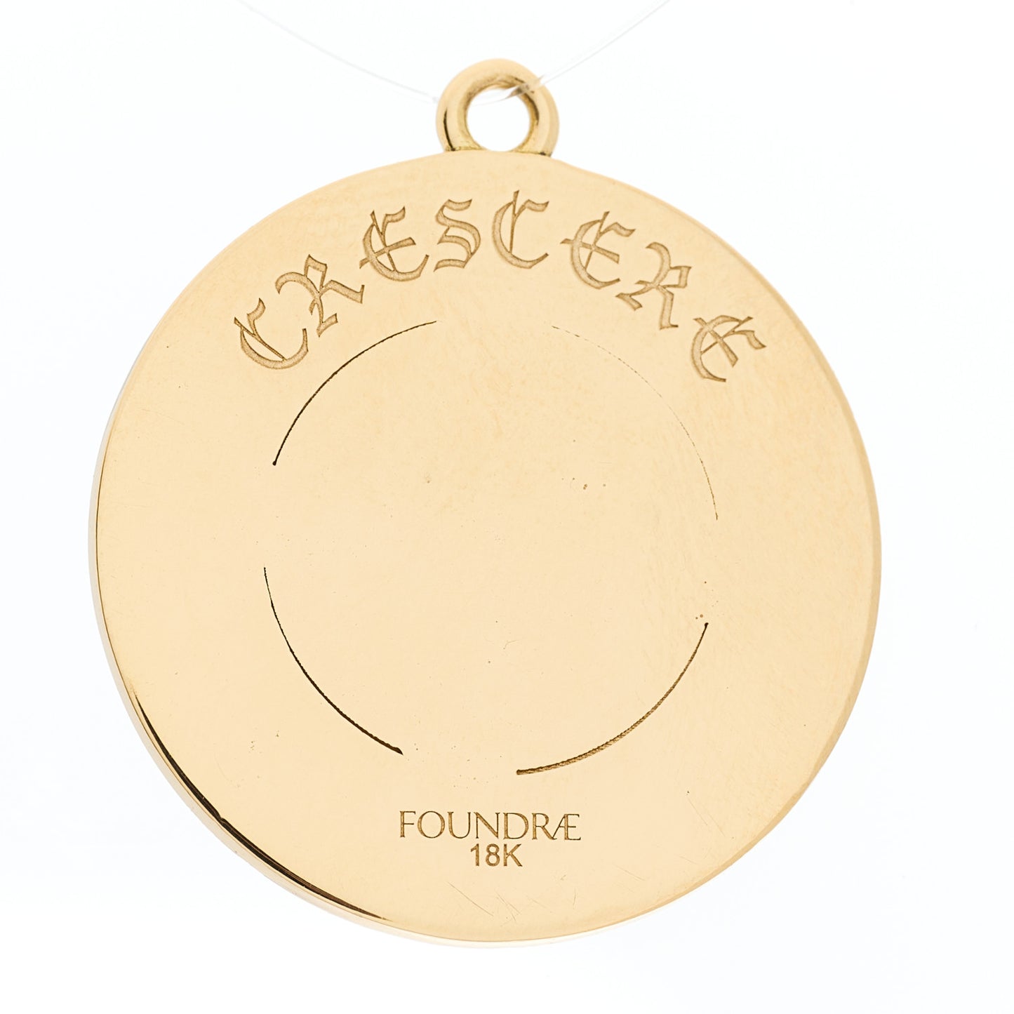 18K Yellow Gold Diamond Champleve Enamel Blue Crescent Medallion Pendant
