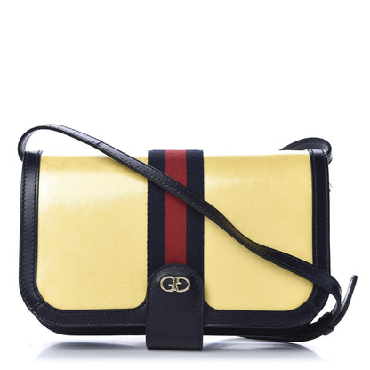 Gucci Crystal Monogram Plutone Calfskin Web Ophidia Flap Messenger Bag Straw Yellow Blue 1 of 15