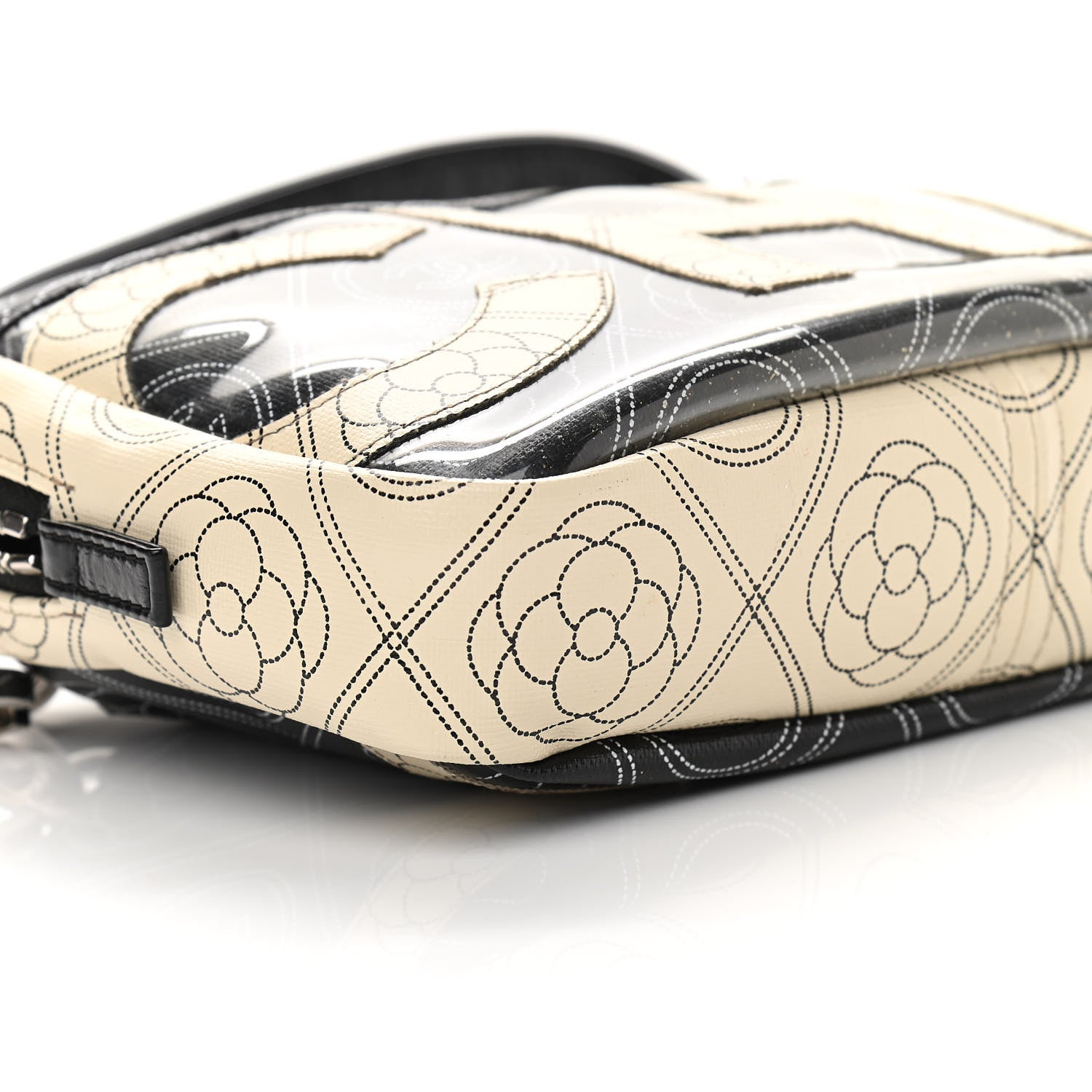 Chanel Coated Canvas Calfskin Camellia Printed Camera Case Black Beige 9 of 14