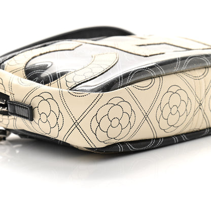 Chanel Coated Canvas Calfskin Camellia Printed Camera Case Black Beige 9 of 14