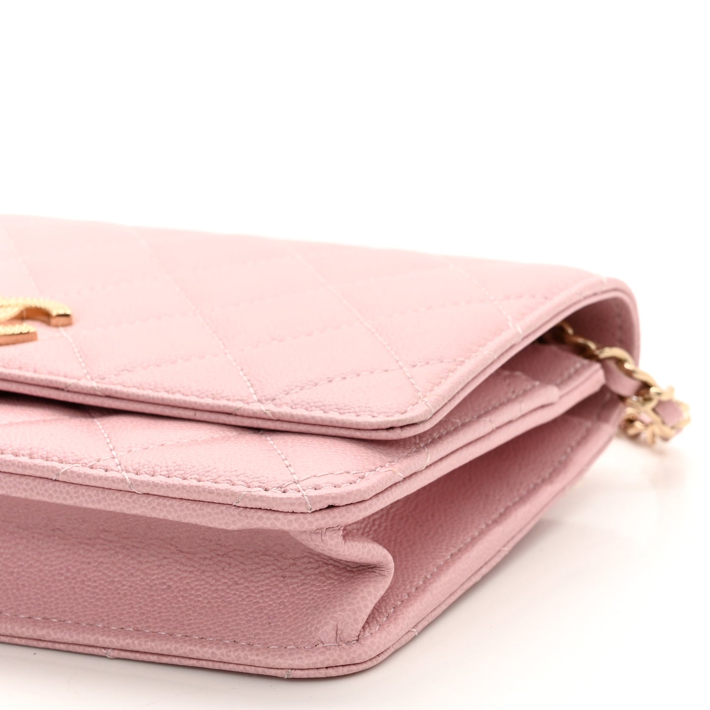 Caviar Quilted Studded CC Wallet on Chain WOC Light Pink