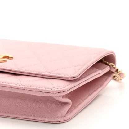 Chanel Caviar Quilted Studded CC Wallet on Chain WOC Light Pink 10 of 11
