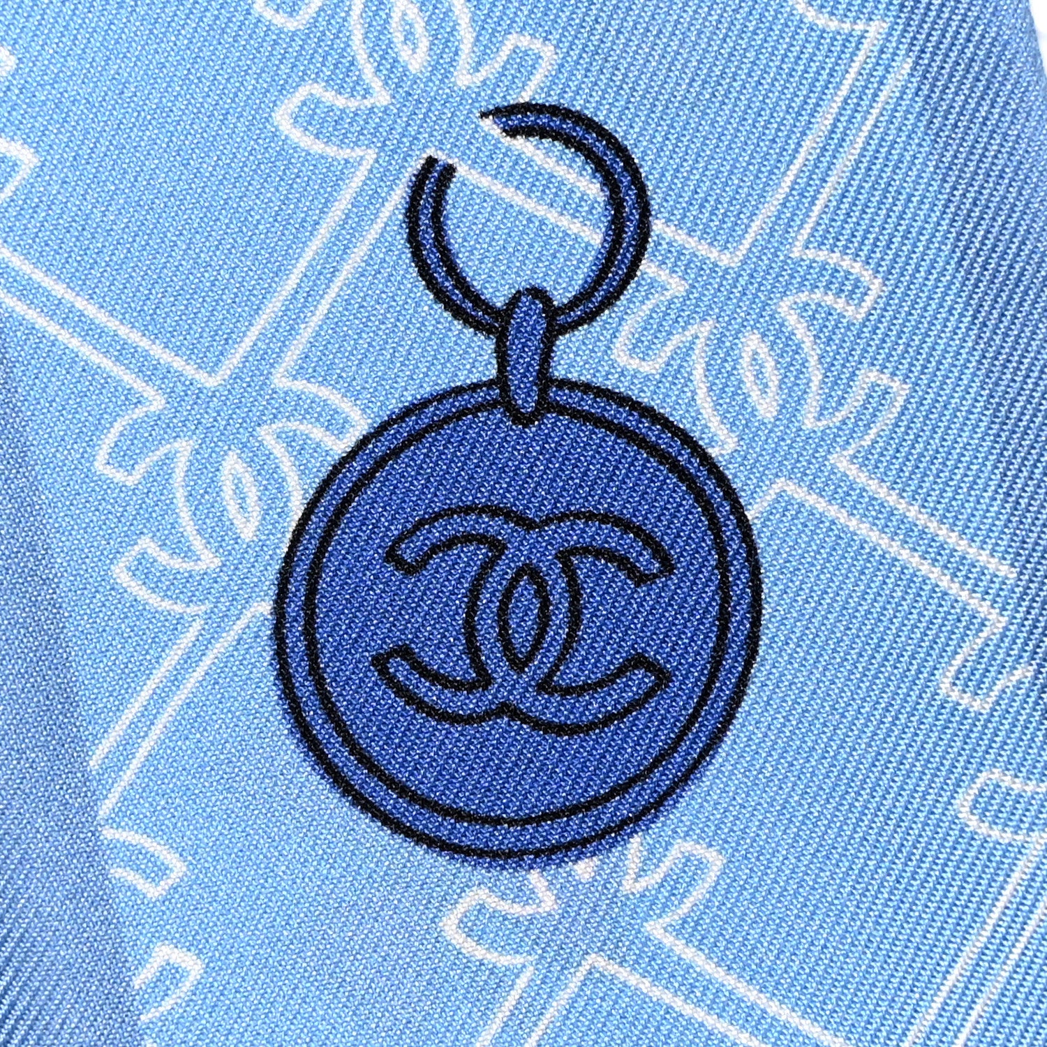Chanel Silk CC Lucky Symbols Slim Bandeau Scarf Light Blue Multicolor 2 of 6