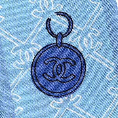 Chanel Silk CC Lucky Symbols Slim Bandeau Scarf Light Blue Multicolor 2 of 6