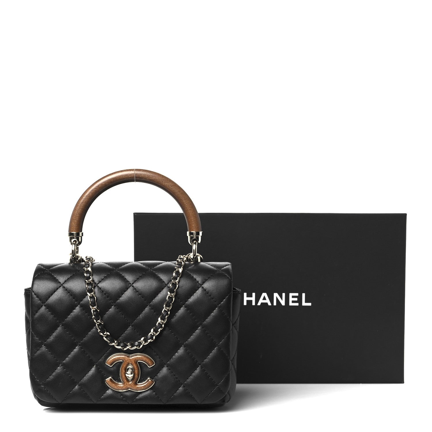 Chanel Lambskin Quilted Wood Mini Coco Handle Flap Black 12 of 12