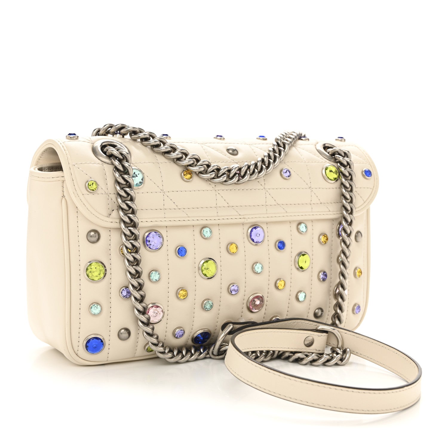 Gucci Calfskin Crystal Matelasse Aria Small GG Marmont Shoulder Bag Mystic White Multicolor 3 of 13