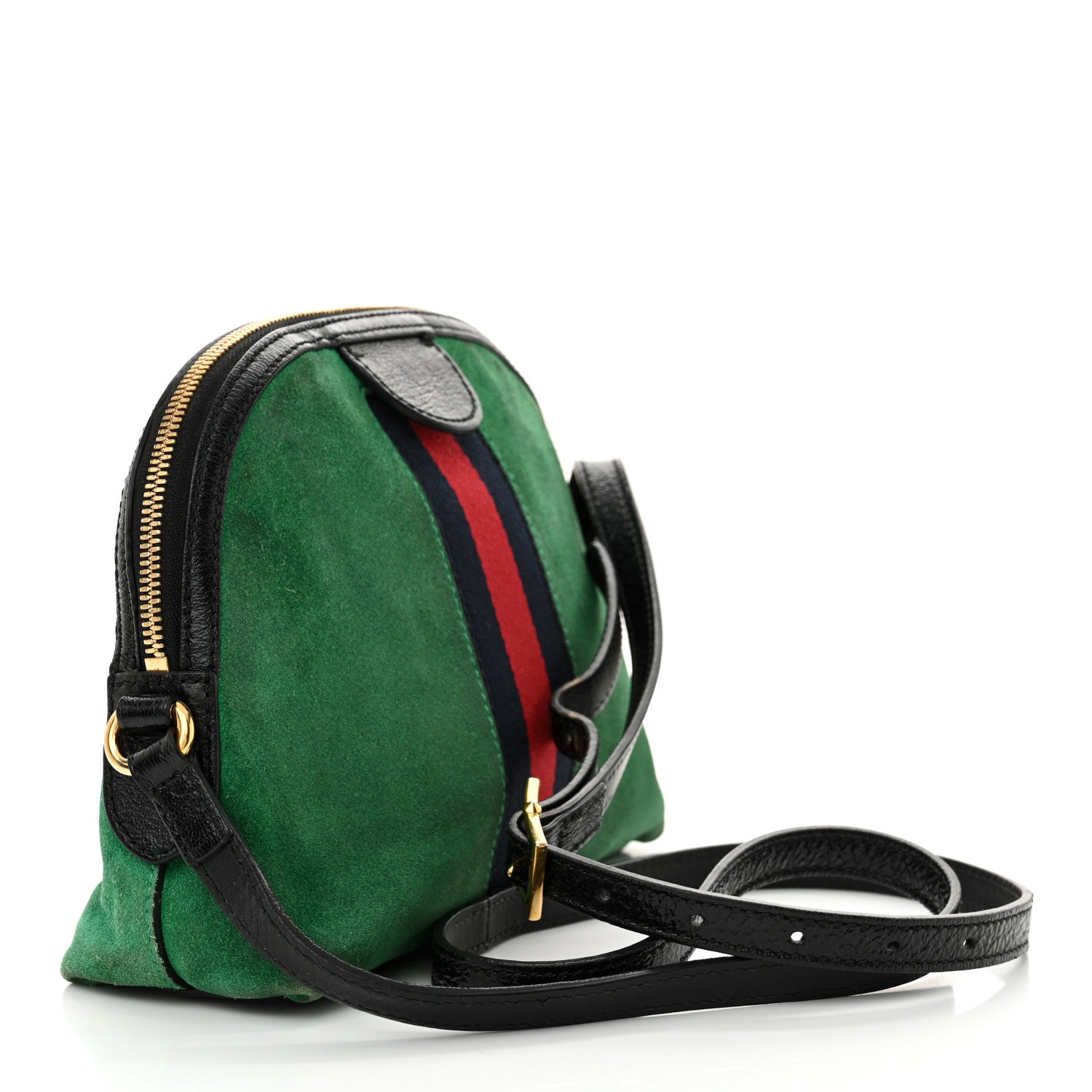 Gucci Suede Patent GG Web Small Ophidia Dome Shoulder Bag New Shamarock Black 3 of 16