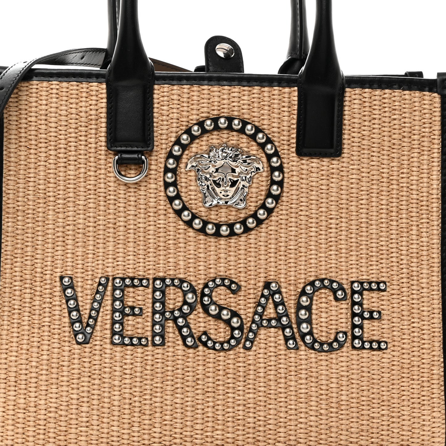 Raffia Studded La Medusa Tote Beige